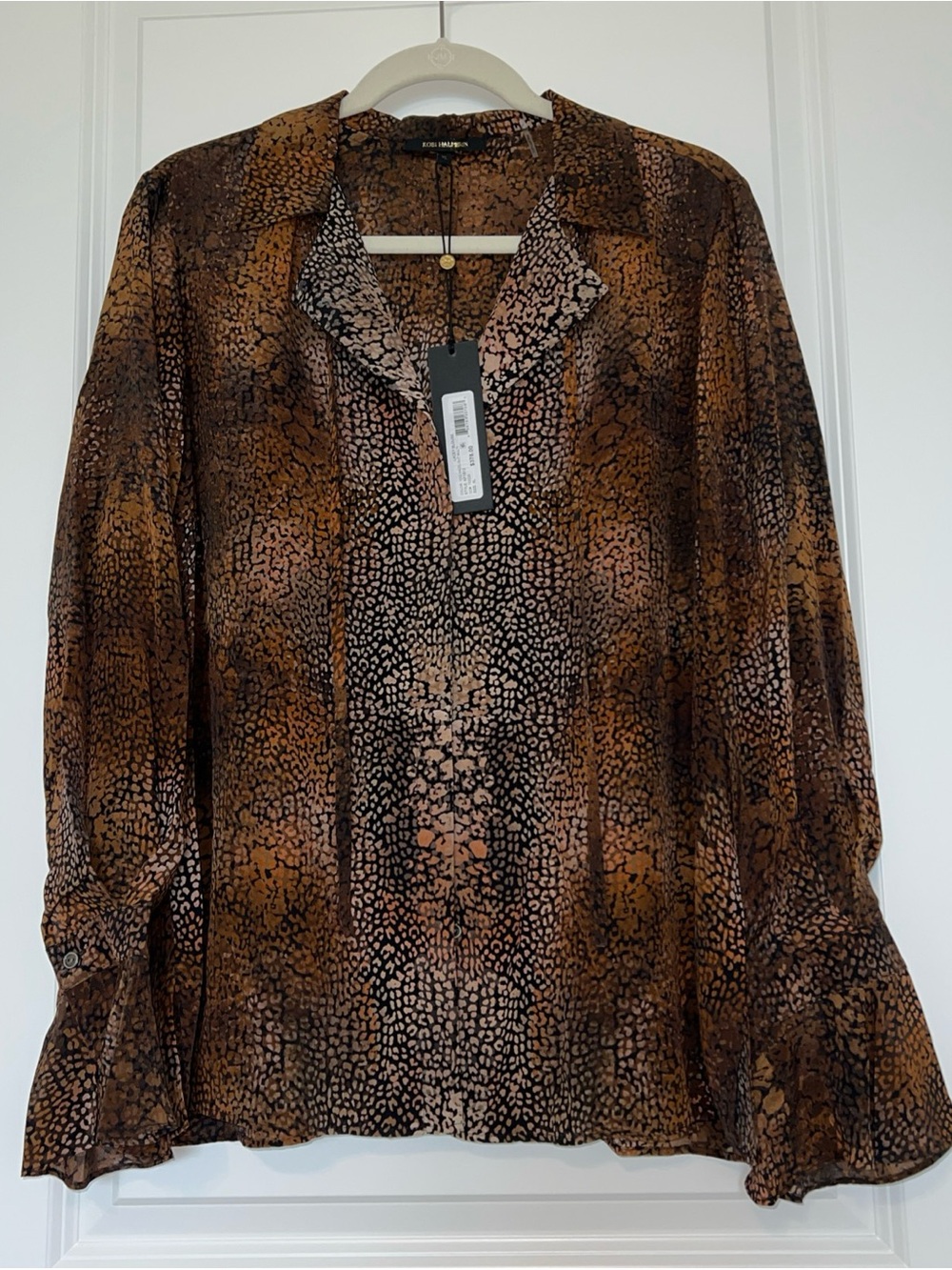 Kobi Halperin Brown Animal-Print pure Silk Blouse NWT XL